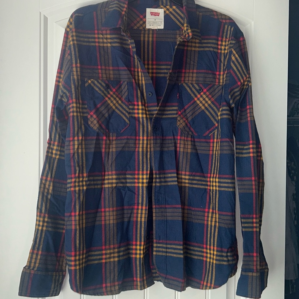 Classic Plaid Levi’s Button Down(red,mustard and blue)